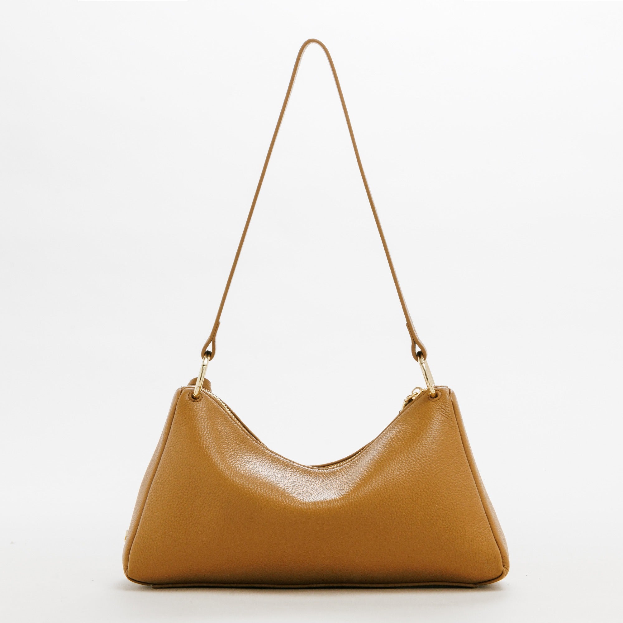 LEATHER CURVE TOP HANDBAG (Coral)