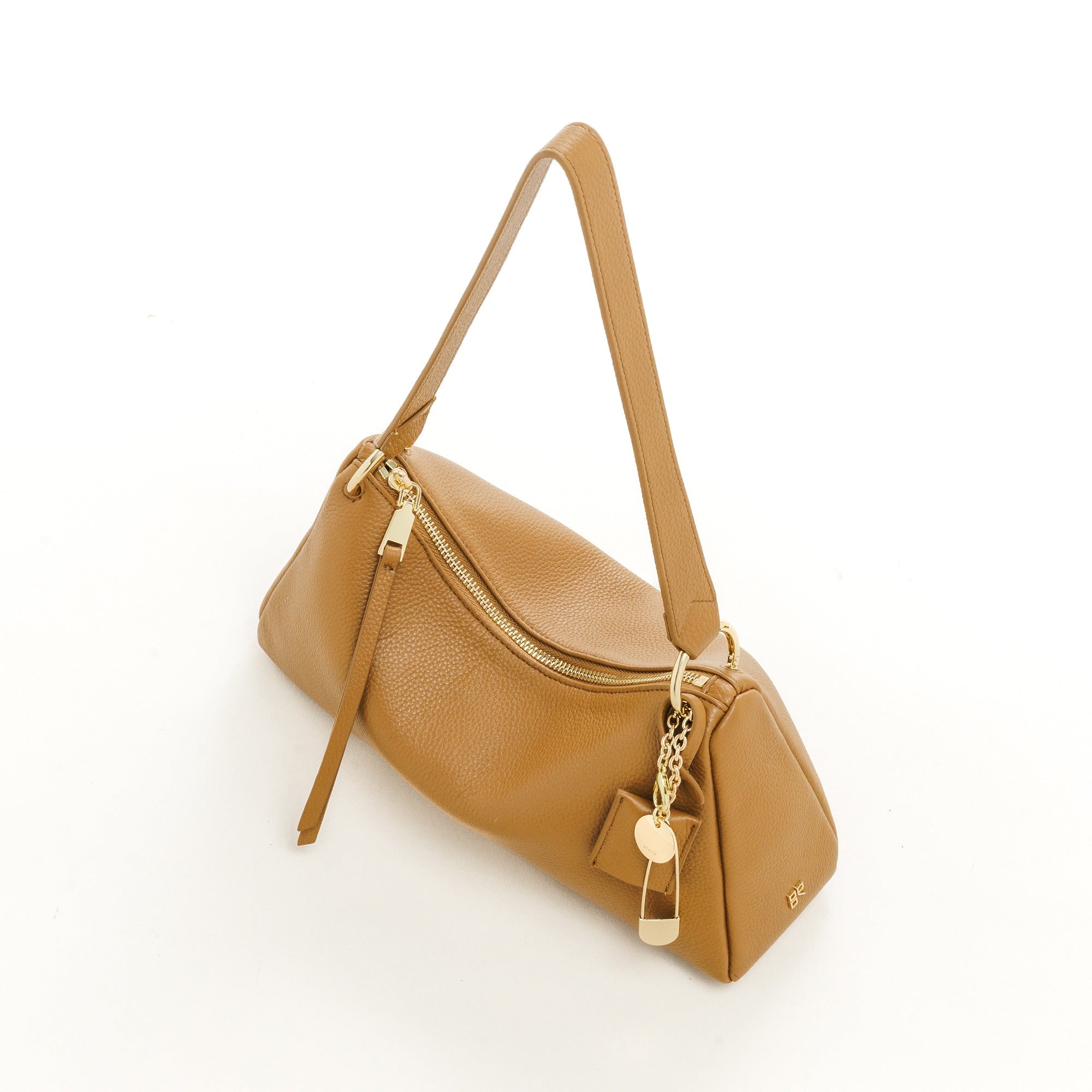 LEATHER CURVE TOP HANDBAG (Coral)