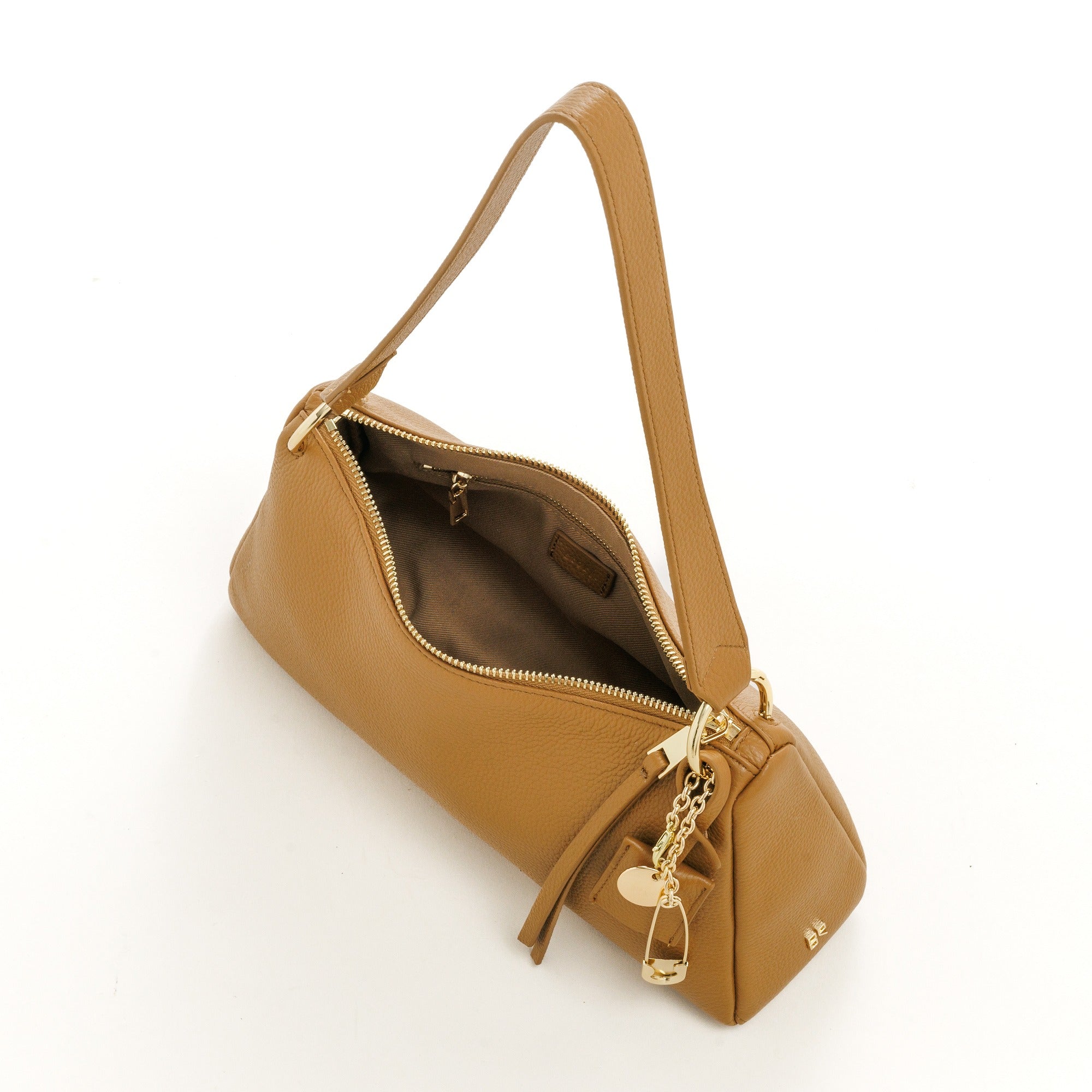 LEATHER CURVE TOP HANDBAG (Coral)