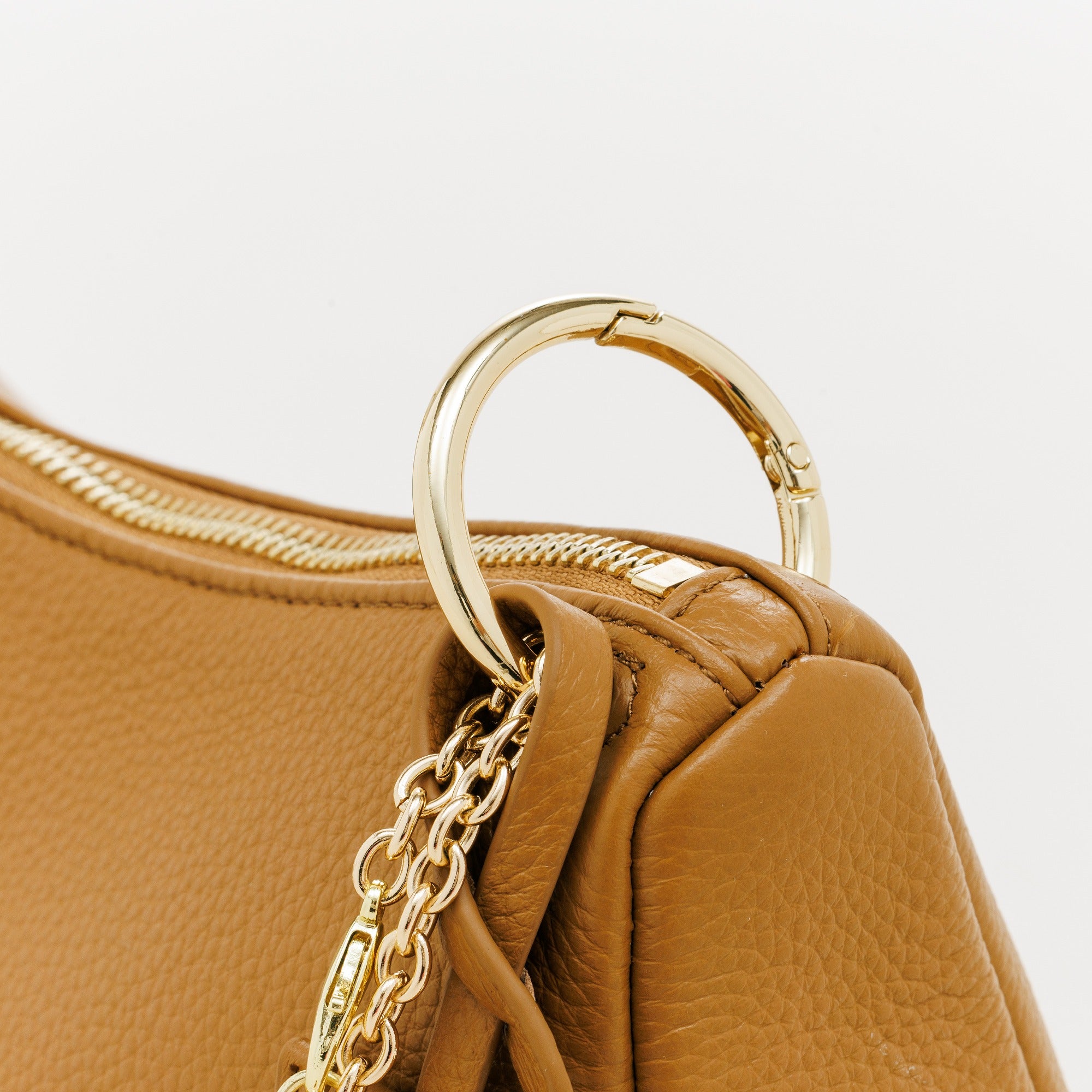 LEATHER CURVE TOP HANDBAG (Coral)